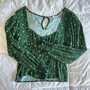 Green floral blouse